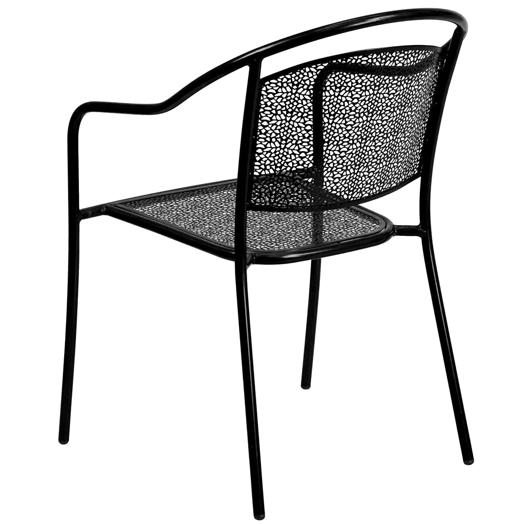 Flash Furniture Oia 5-Piece Commercial Grade Steel Patio Table And Chairs Set, Outdoor Dining Set With Square Table And 4 Round Back Chairs, Black
