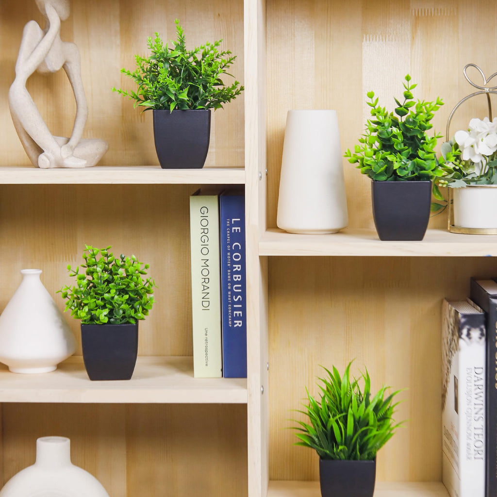 Der Rose 4 Pack Fake Plants Small Artificial Mini Faux Plants Indoor Black Bathroom Accessories For Room Home Office Shelf Decor