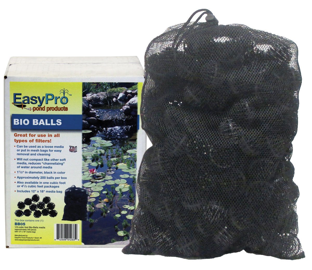 Easypro Bb05 Bio-Balls With Mesh Media Bag | 200 Count | Plastic Filter Media For Biological Filtration | 1 1/2' In Diameter |