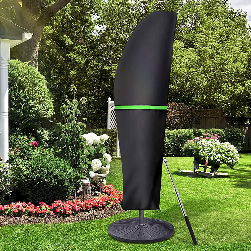 Gemitto Patio Umbrella Cover, Waterproof Outdoor Offset Market Umbrella Parasol Covers With Zipper & Rod, For 9-13Ft Cantilever