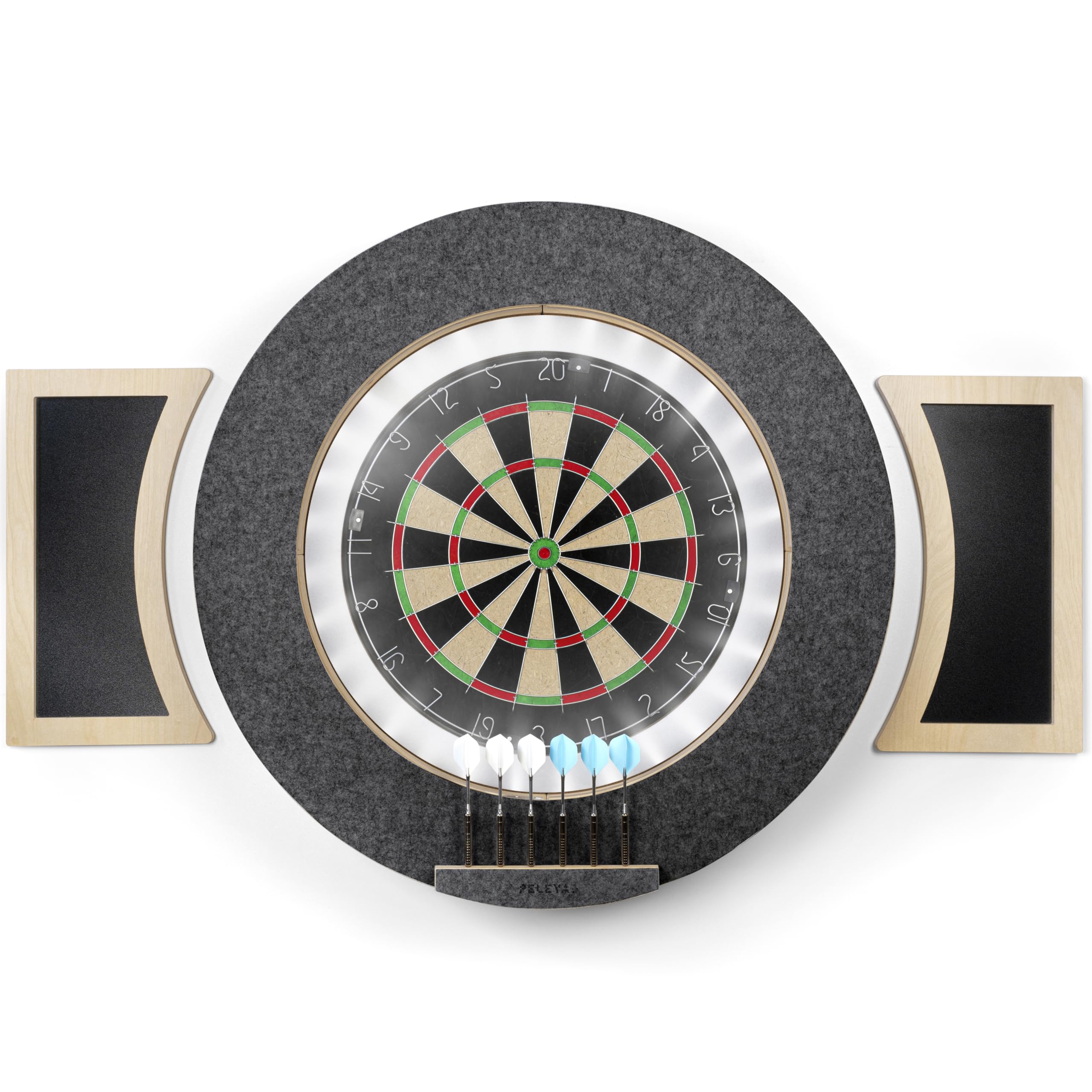 peleya Dart Board Cabinet Set with LED Light; Bristle Dartboard, Built in LED Light, Darts and Chalkboards