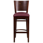 Flash Furniture Lacey Series Solid Back Walnut Wood Restaurant Barstool - Burgundy Vinyl Seat