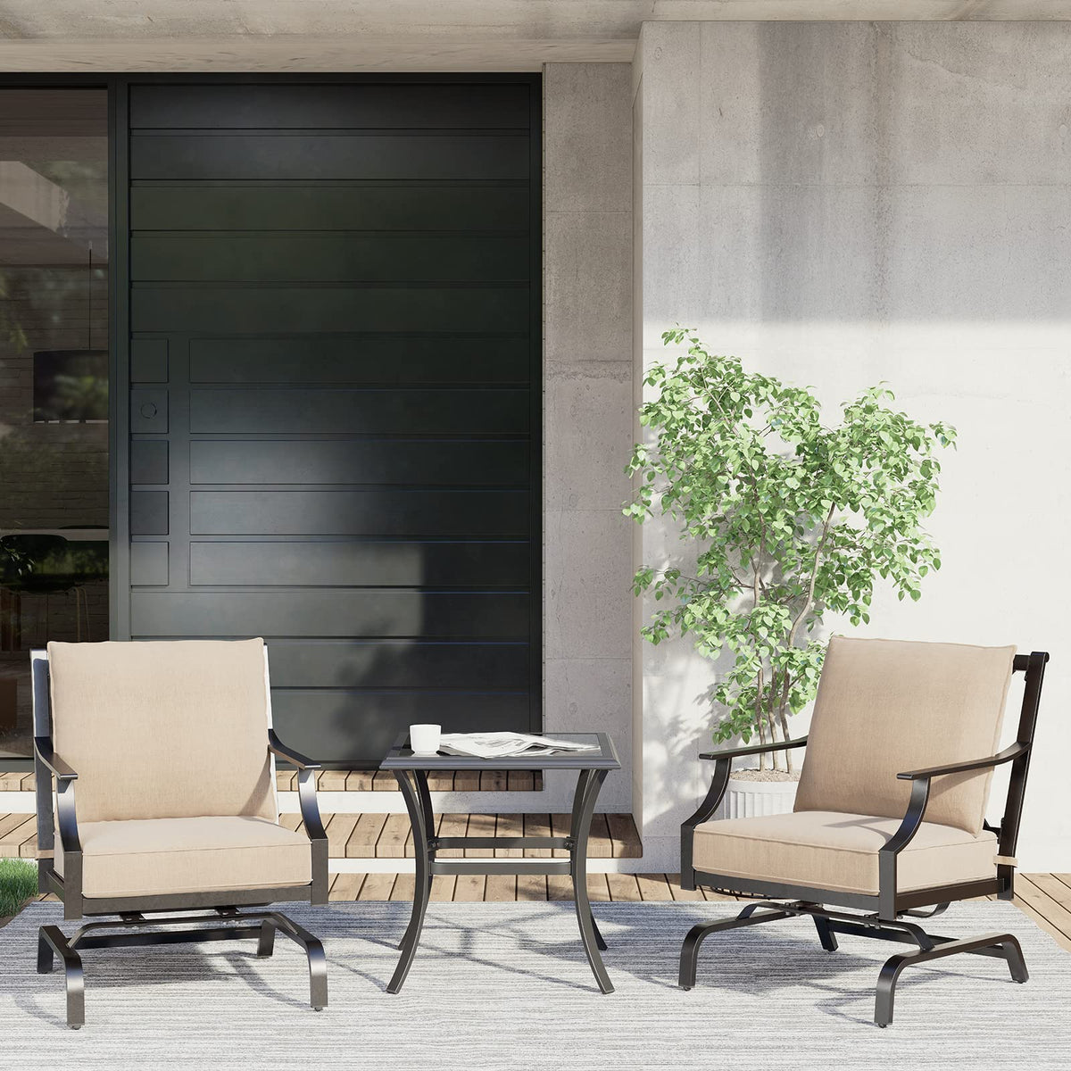 Grand Patio 3 Pieces Patio Set,Outdoor Patio Seating,2 Rocking Patio Chairs Motion Chairs With Side Table,Beige