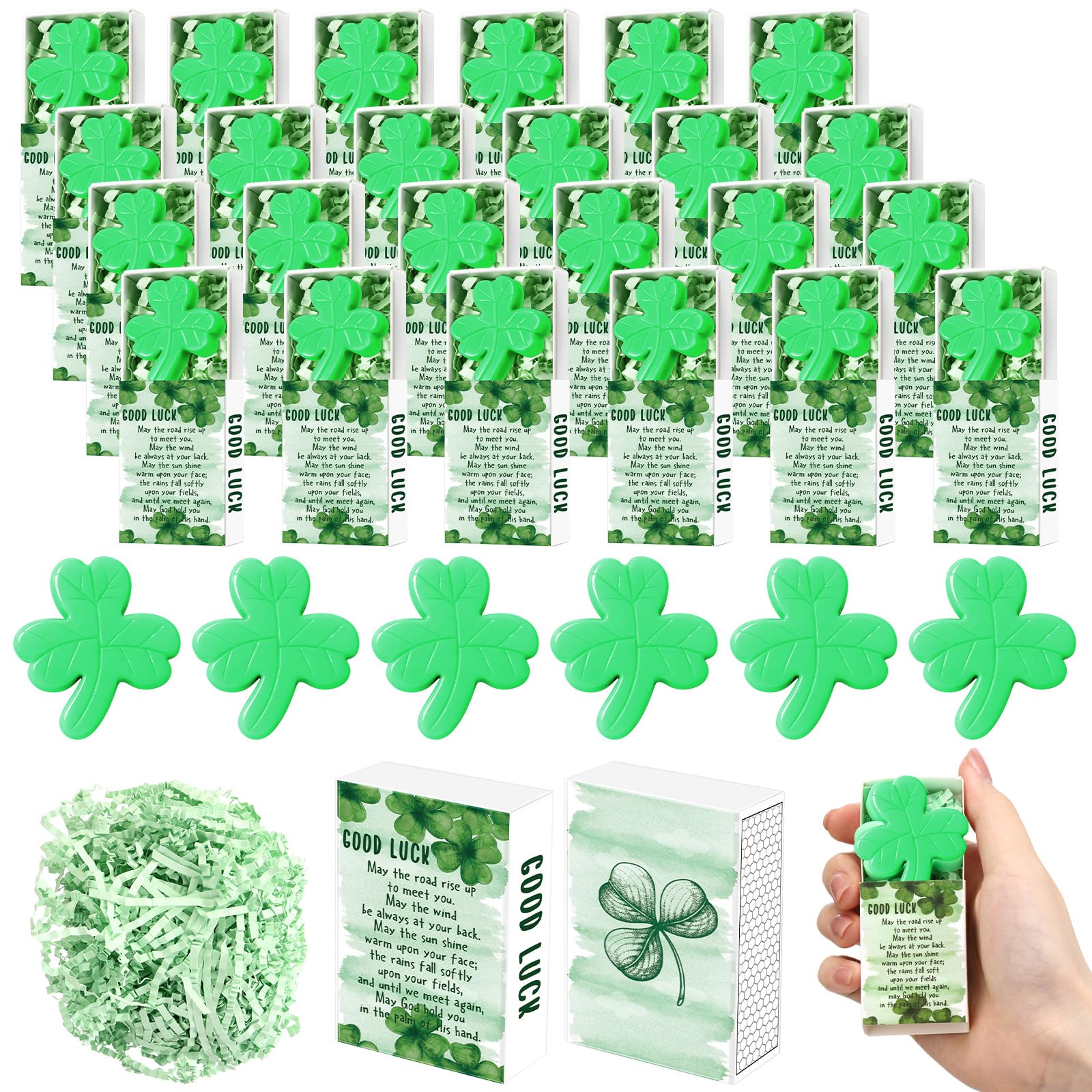 Wettarn 24 Sets St Patricks Day Gifts Shamrock Stress Balls with Blessing Gift Boxes Irish Party Favors for Employee Coworker Fr