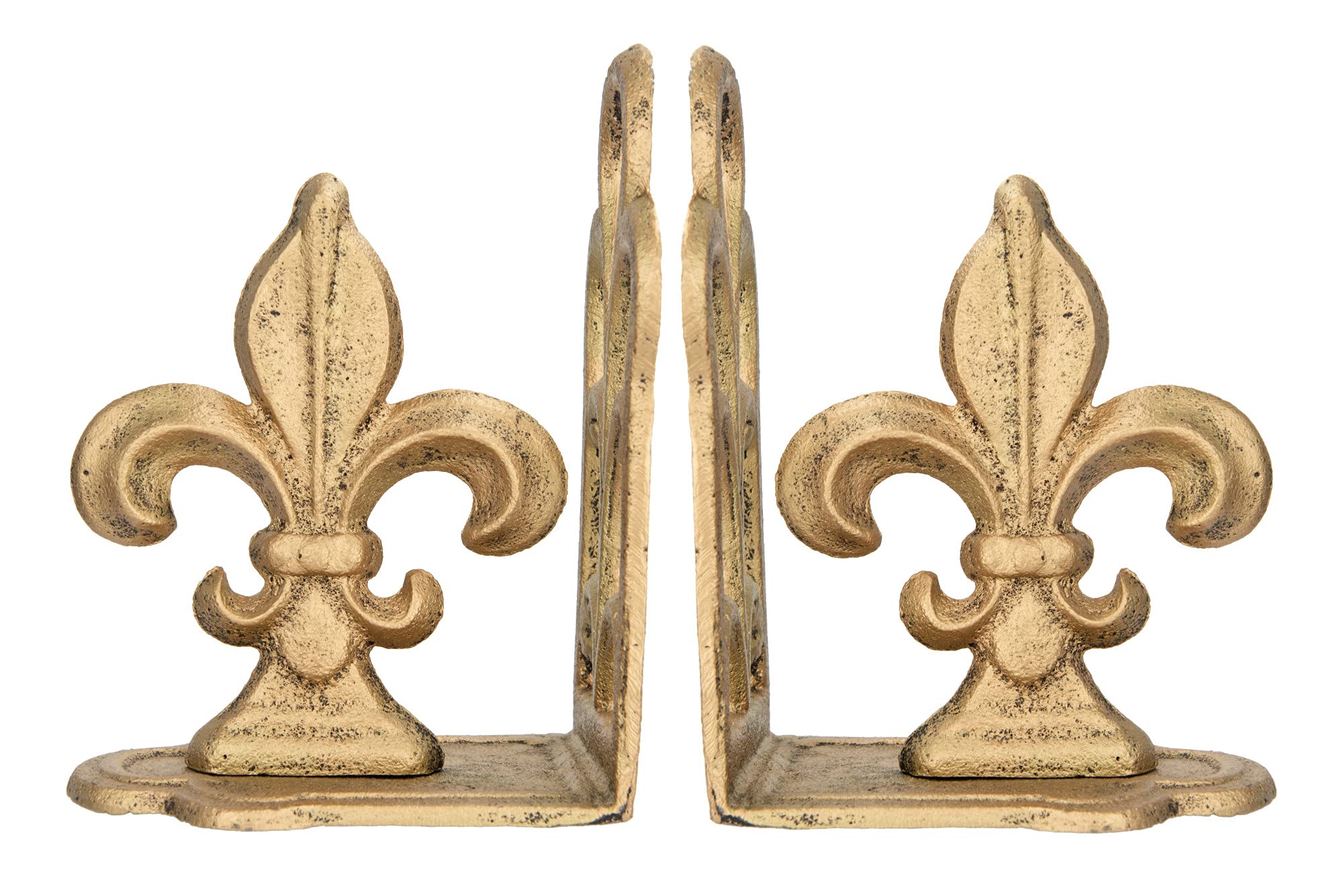 Creative Co-Op Decorative Distressed Metal Fleur de Lis Bookends, Gold, Set of 2