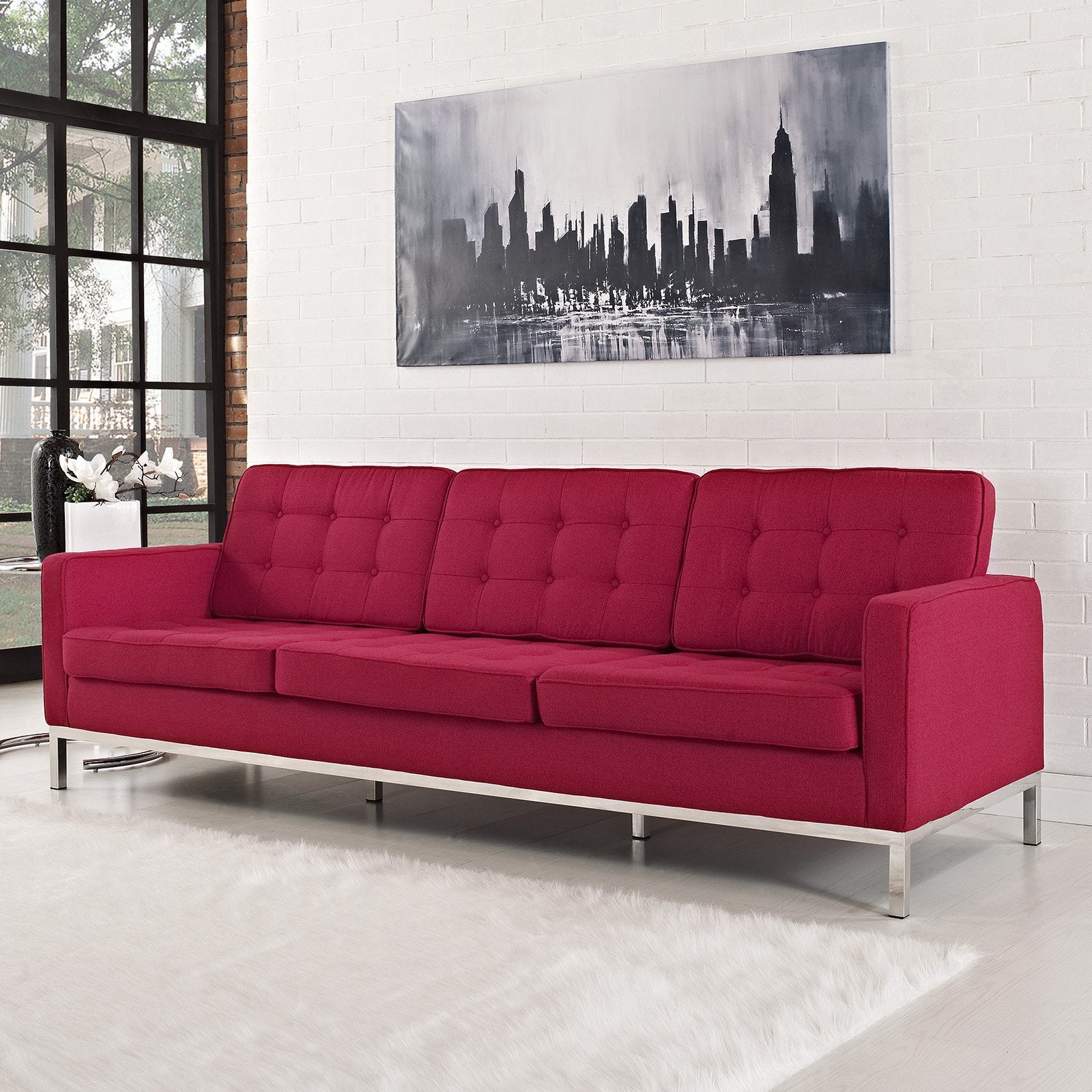 Modway Florence Style Sofa, Tweed, Red