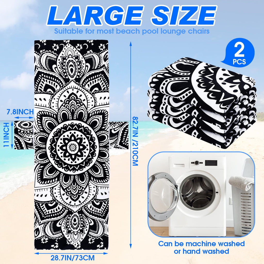 Oudain 2 Pcs Beach Chair Covers With Side Pockets Boho Pool Chaise Lounge Cover Mandala Microfiber Chaise Lounge Chair Towel Cov