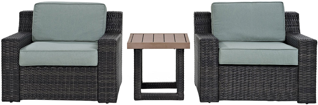 Crosley Furniture Beaufort Beaufort 3-Piece Outdoor Chair and Side Table Set, Wicker Patio Conversation Sets, Brown with Mist Cushions