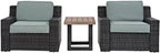 Crosley Furniture Beaufort Beaufort 3-Piece Outdoor Chair and Side Table Set, Wicker Patio Conversation Sets, Brown with Mist Cushions