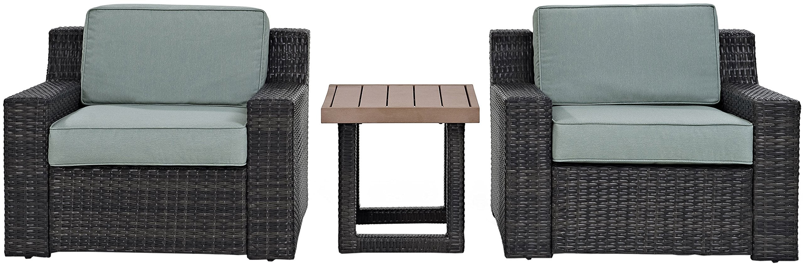 Crosley Furniture Beaufort Beaufort 3-Piece Outdoor Chair and Side Table Set, Wicker Patio Conversation Sets, Brown with Mist Cushions