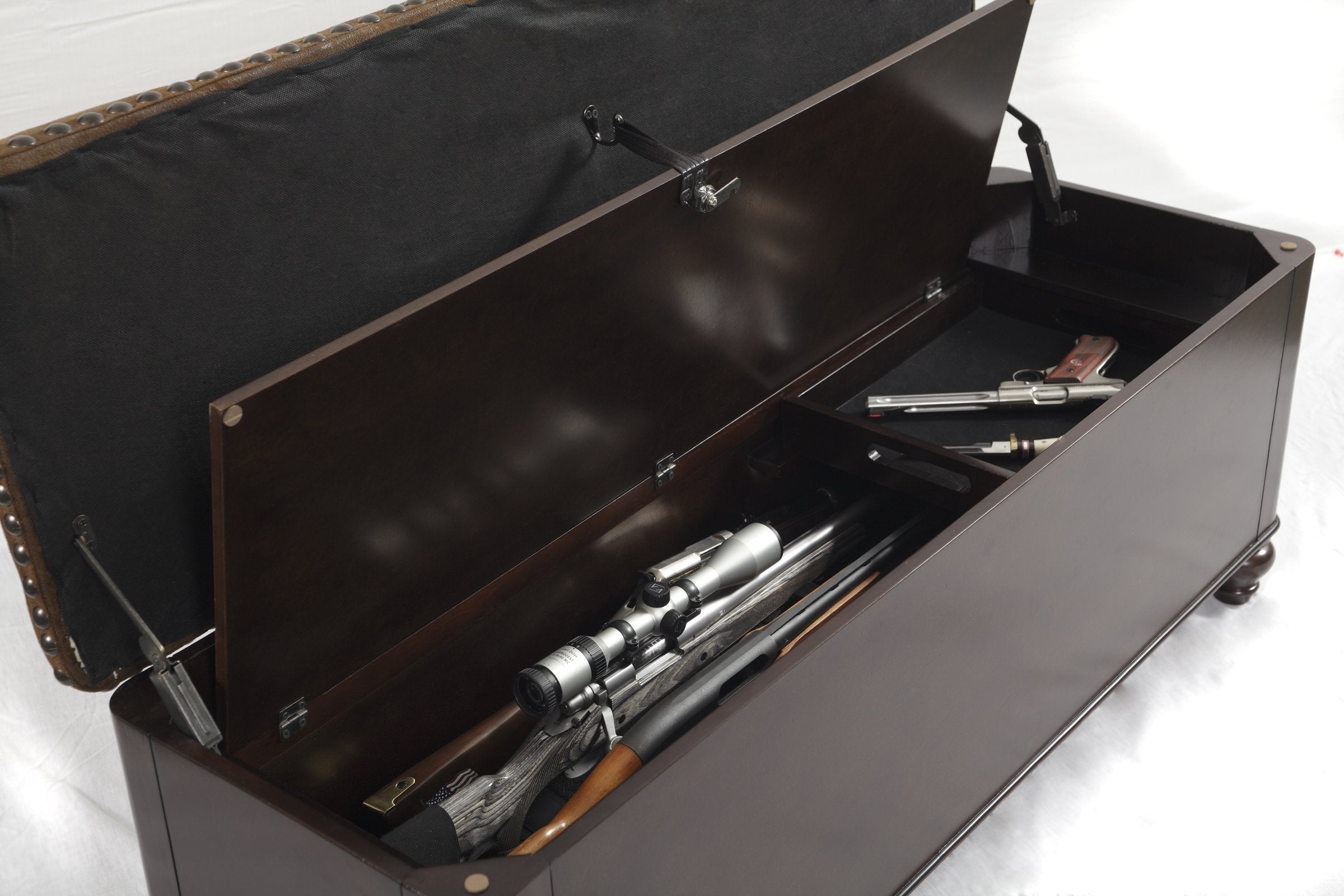 Tufted Seat Wooden Gun Concealment Bench with Cushioned - Thumbnail 2