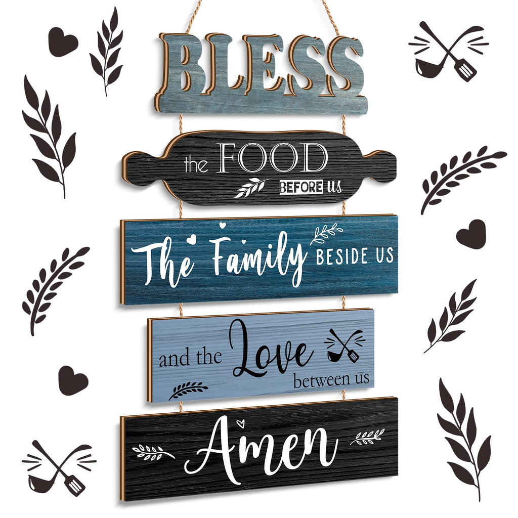 Bless The Food Before Us Sign Farmhouse Kitchen Wall Decor Rustic Dining Room Wall Art Dining Room Decorations Collage Art Woode