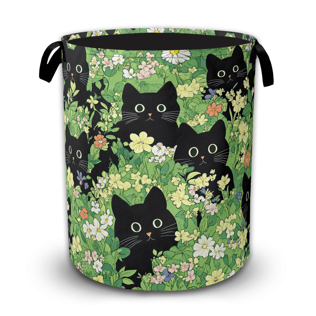 Black Cat Lawn Collapsible Laundry Basket with Handles, Large Capacity Clothes Hamper, Waterproof Oxford Cloth Storage Basket fo
