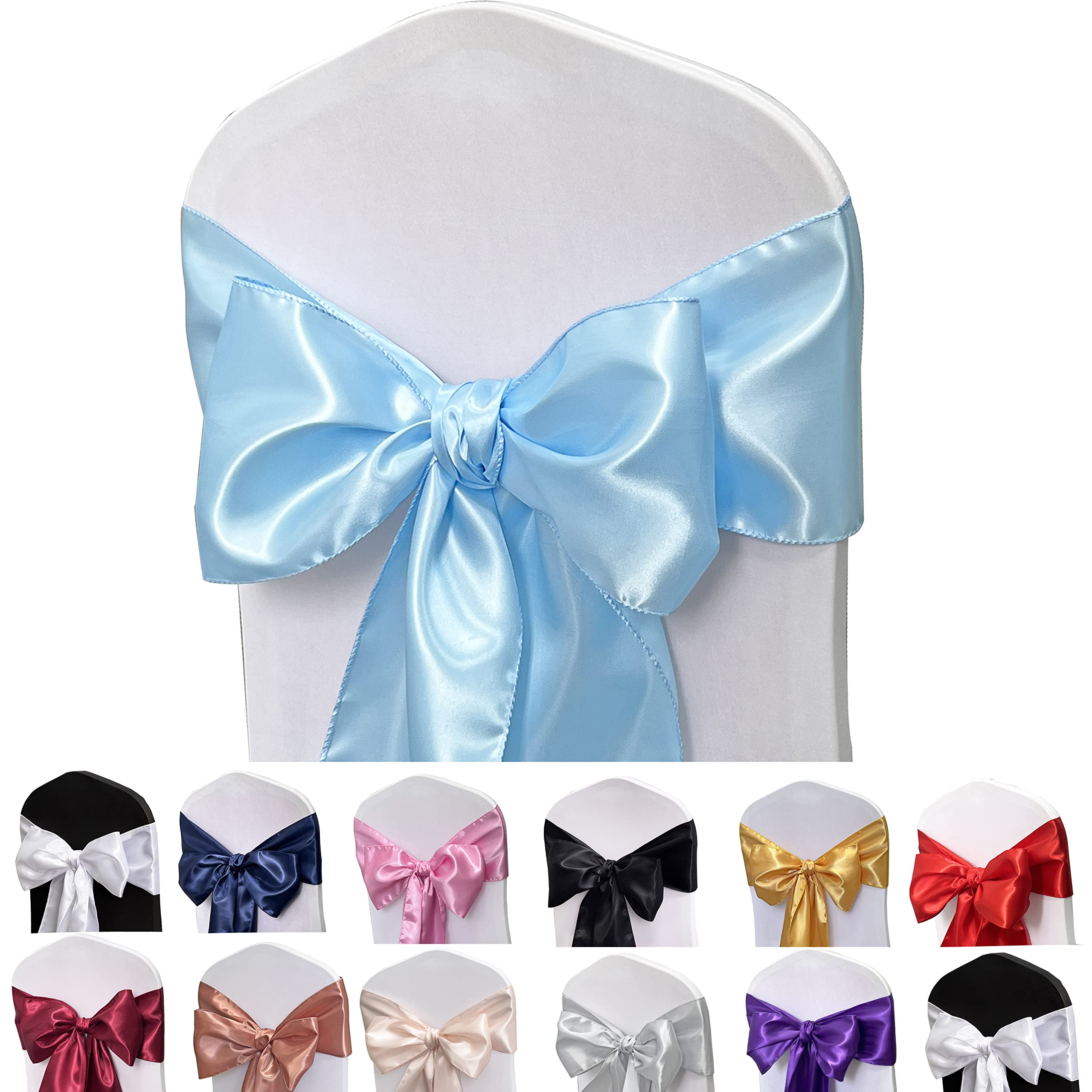 Maiangel Satin Chair Sashes Bows-50Pcs Chair Ribbon Ties Back Sash For Wedding Party Events Banquet Chair Cover Decoration (Baby