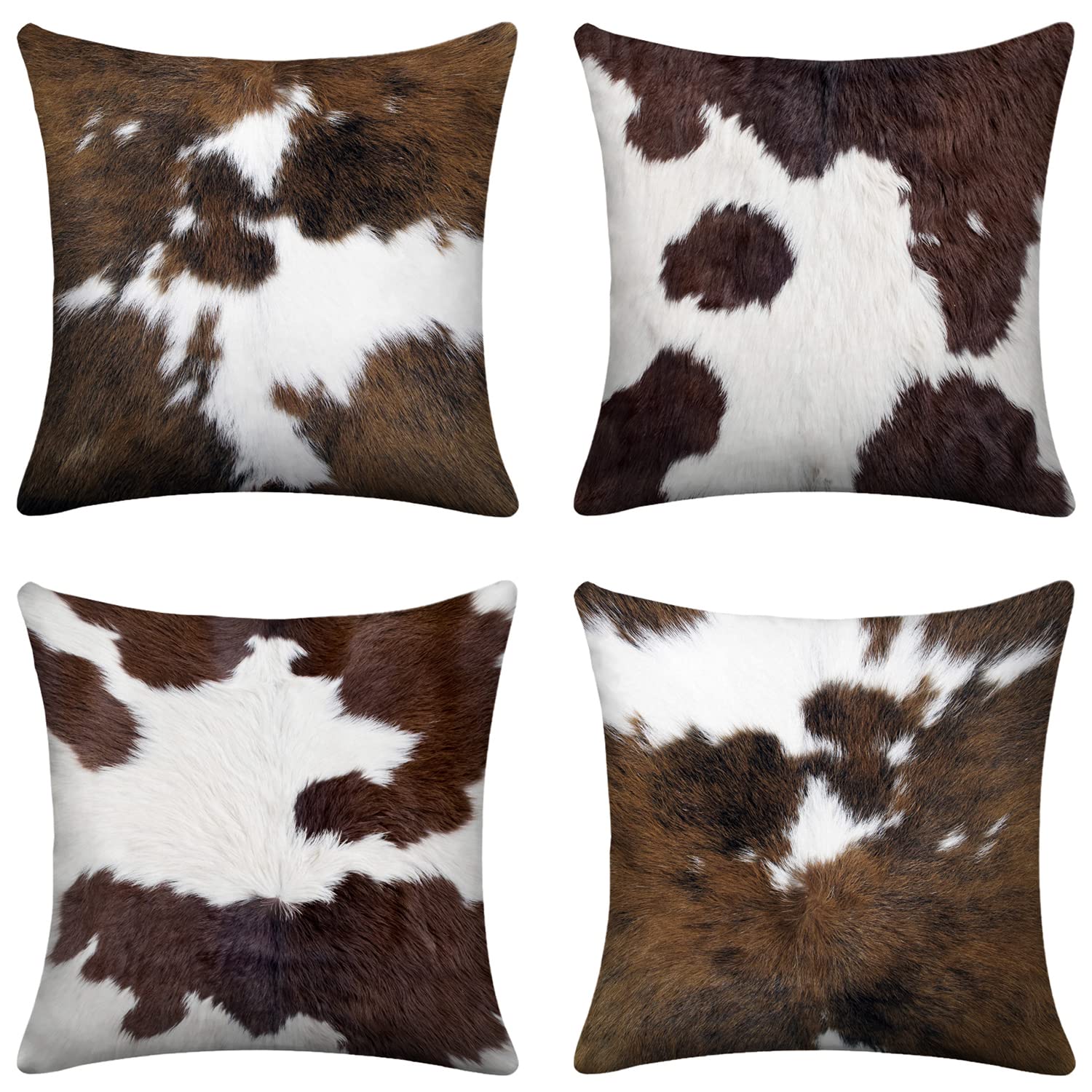 Lhaifa Cow Print Decorative Throw Pillow Covers Cowhide Accent Printing Couch Pillows For Living Room 18X18 Set Of 4 Decorative
