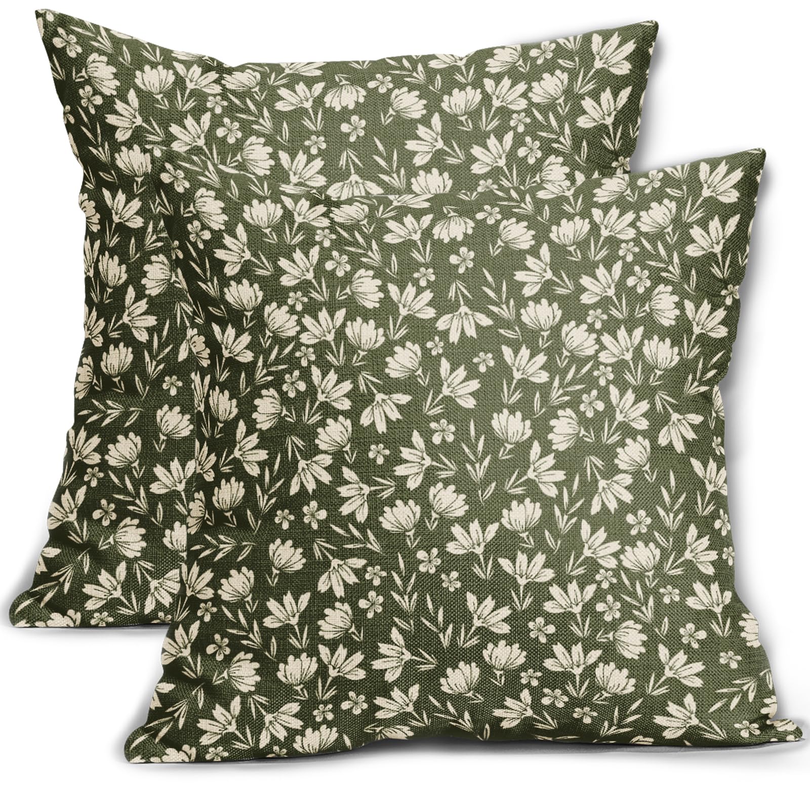 Aytipun Olive Green Pillow Covers 20X20 Set Of 2 Vintage Floral Rustic Old Style Cute Flower Print Decorative Outdoor Pillowcase