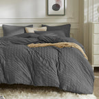 Jellymoni Charcoal Grey Duvet Cover Twin Size, 3Pcs Washed Microfiber Bedding Set, Soft Breathable Seersucker Duvet Cover Set Wi