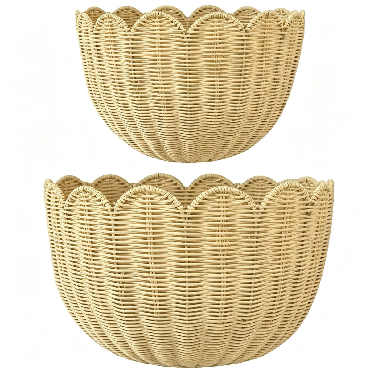Scalloped Wall Basket 2PCS,Wicker Wall Basket for Home,Bathroom,Kitchen