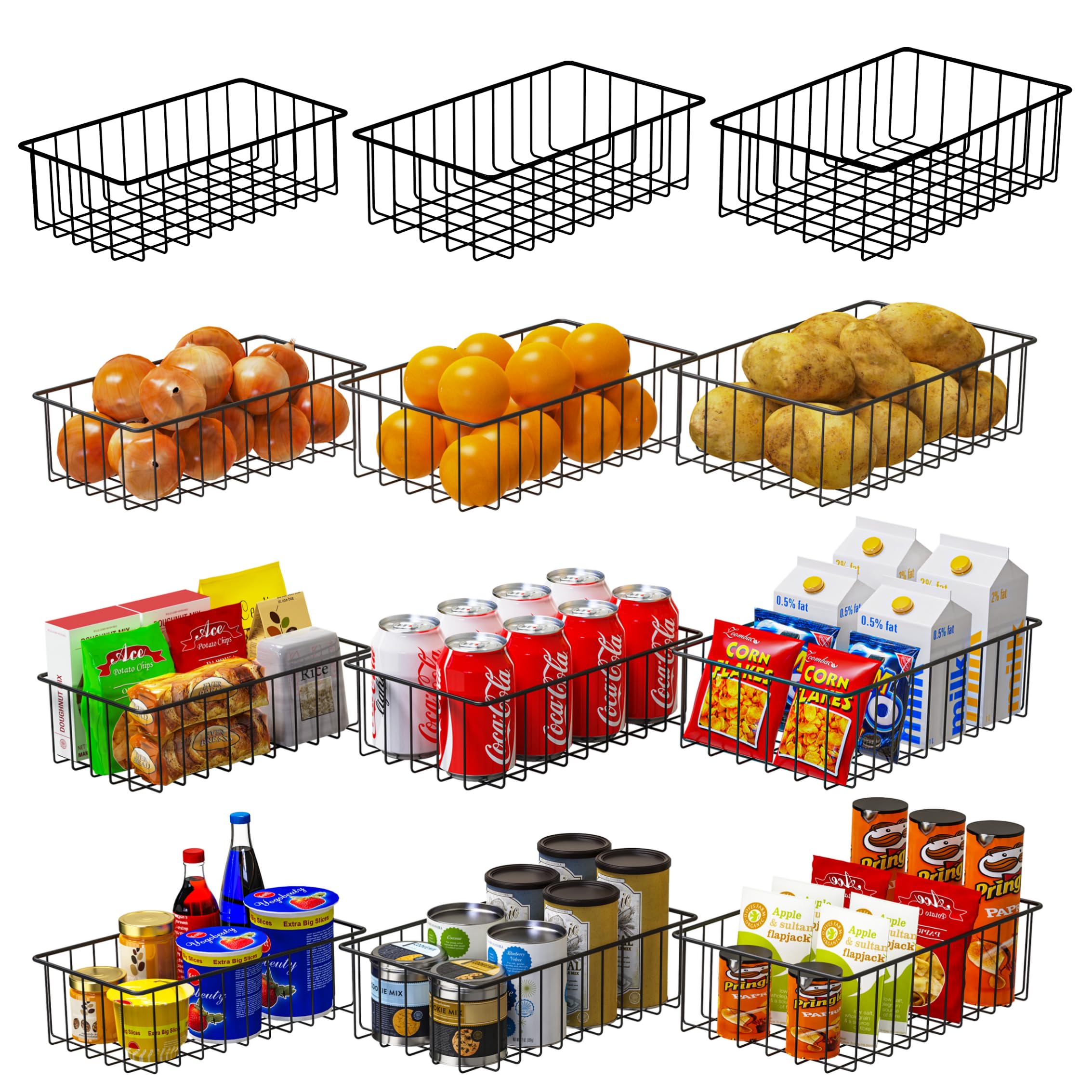 Joben Oligey 12 Pack (3 Szie) Small Wire Storage Baskets for Organizing,Pantry Organization Bins for Cabinets, Metal Basket for 