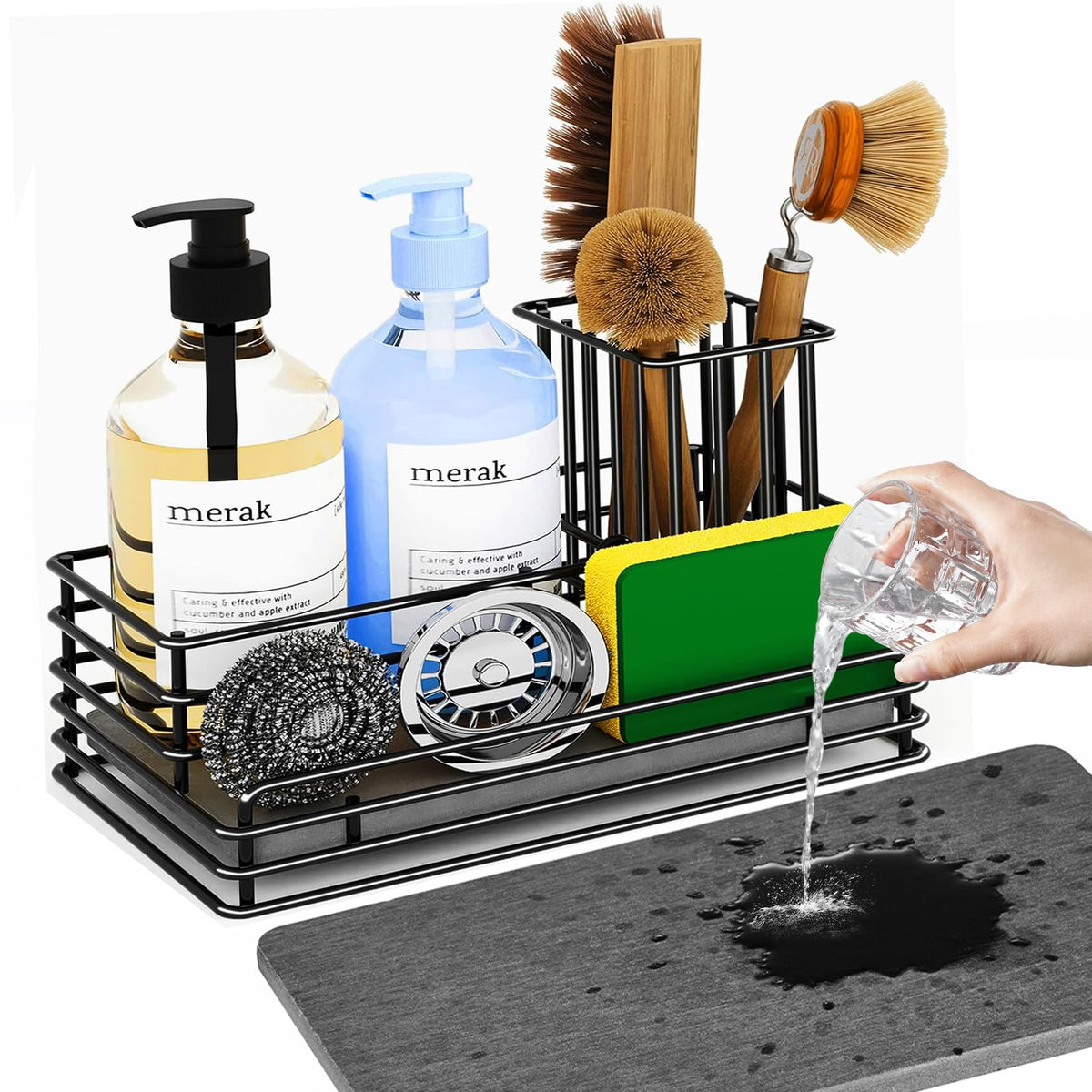Yofidra Kitchen Sink Caddy: Sink Sponge With Instant Drying Stone, Metal Stainless Steel Dish Sponge Holder Basket For Sponges,