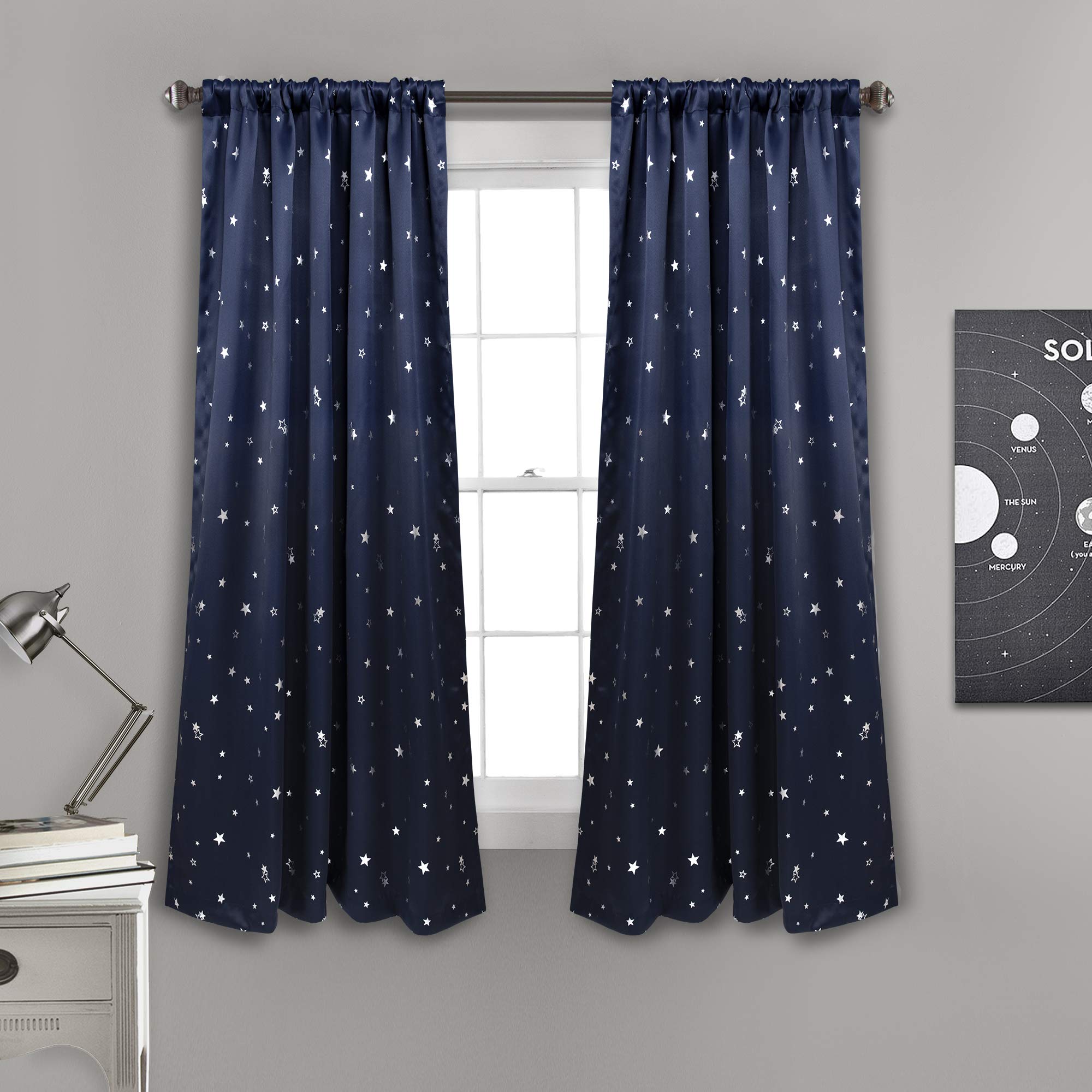 Lush Decor Star Blackout Window Curtain Panel Pair, 45' L X 52' W, Navy