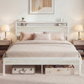 LIKIMIO Queen Bed Frame with Headboard, Wood Camas Queen with Strong Supports, Sturdy, Noise-Free, No Box Spring Needed, White M