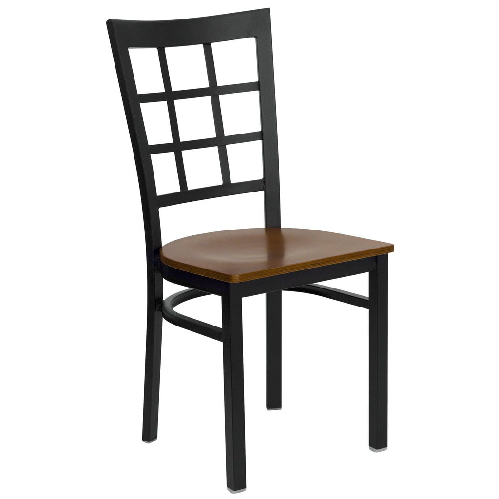 Flash Furniture HERCULES Series Black Window Back Metal Restaurant Chair - Cherry Wood Seat