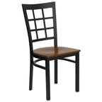 Flash Furniture HERCULES Series Black Window Back Metal Restaurant Chair - Cherry Wood Seat