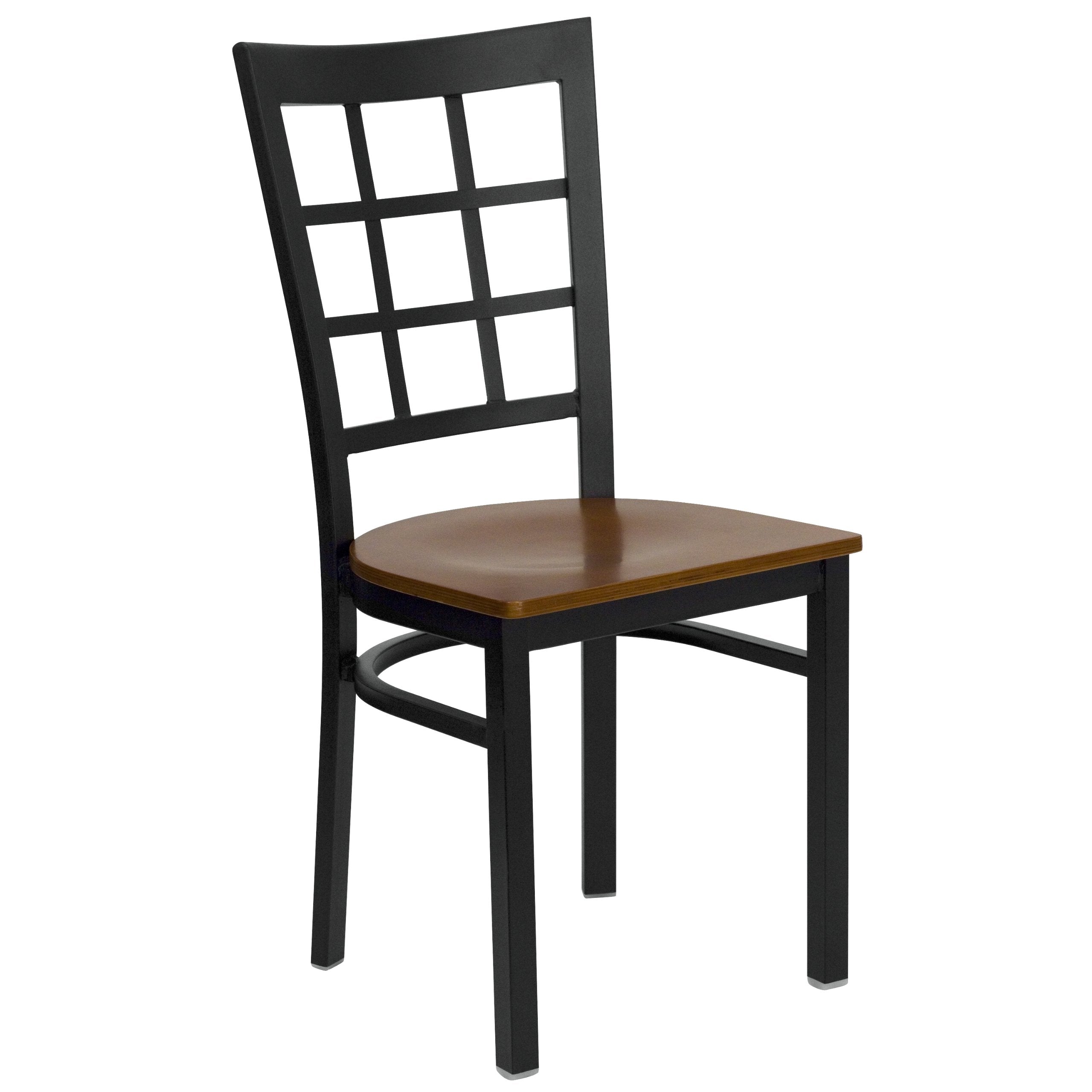 Flash Furniture HERCULES Series Black Window Back Metal Restaurant Chair - Cherry Wood Seat