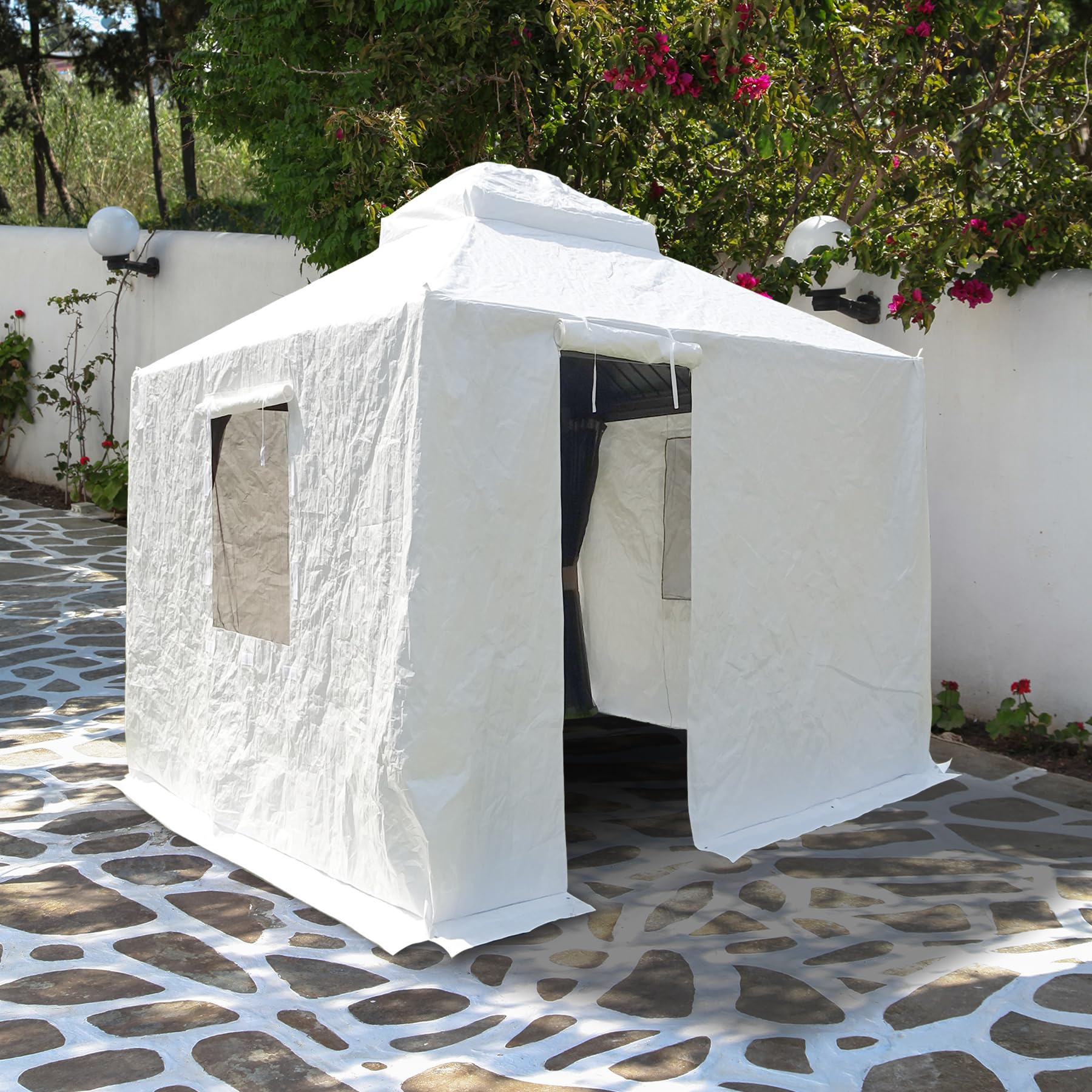 Domi 8' X 8' Universal Winter Gazebo Cover For Hardtop Gazebos,Outdoor Waterproof Enclosed Cover With Sidewalls And Mesh Windows
