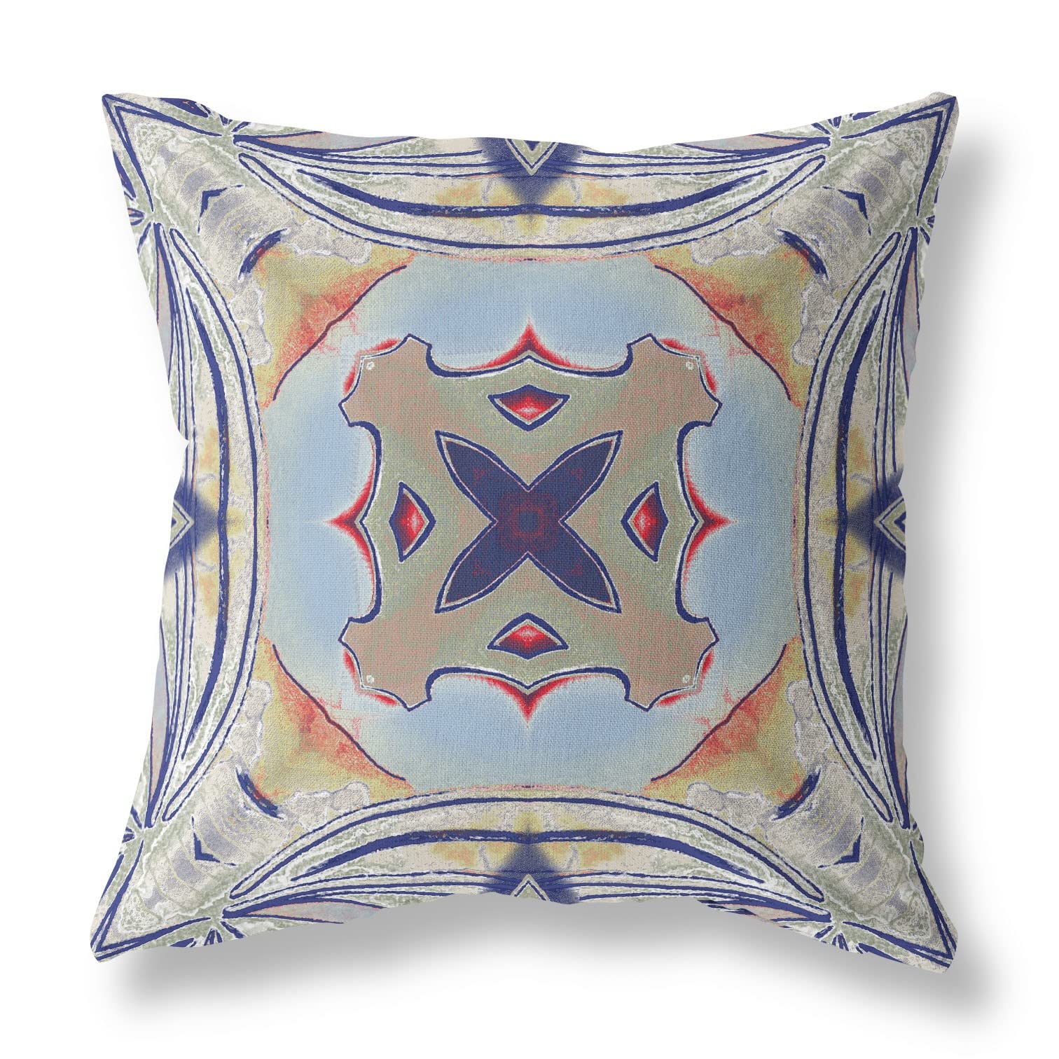 HomeRoots Muted Green Orange 20â€ Navy Sage Geo Tribal Suede Throw Pillow