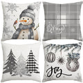 Artmag Christmas Pillow Covers 18X18 Inch Set Of 4, Decorative Farmhouse Snowman Joy Believe Christmas Tree Grey Pillow Covers F