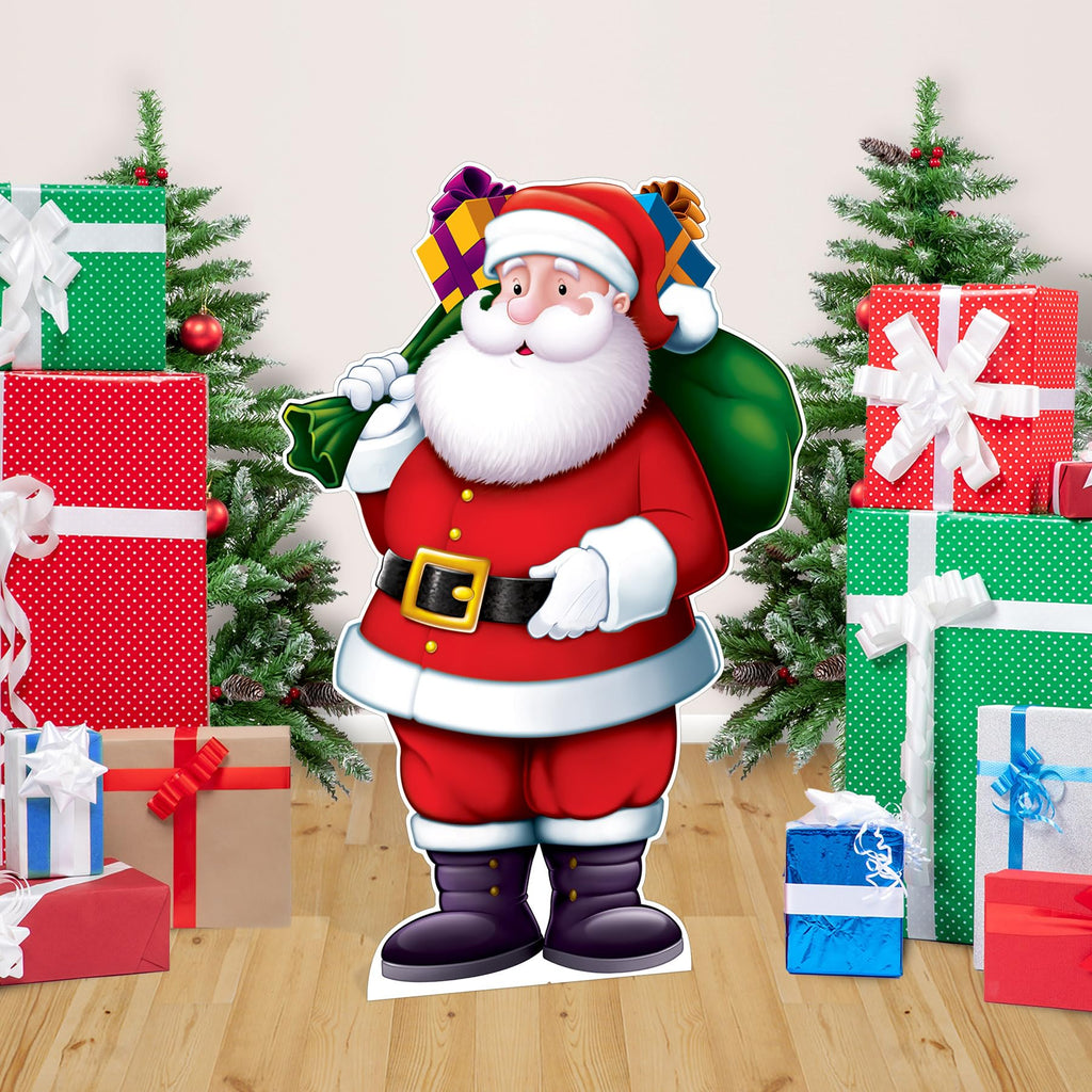 Beistle 5' 7' X 3' 9.25' Cardboard Santa Claus Photo Booth Prop With Easel Stand Up Christmas Holiday Party Decoration, Multicolor