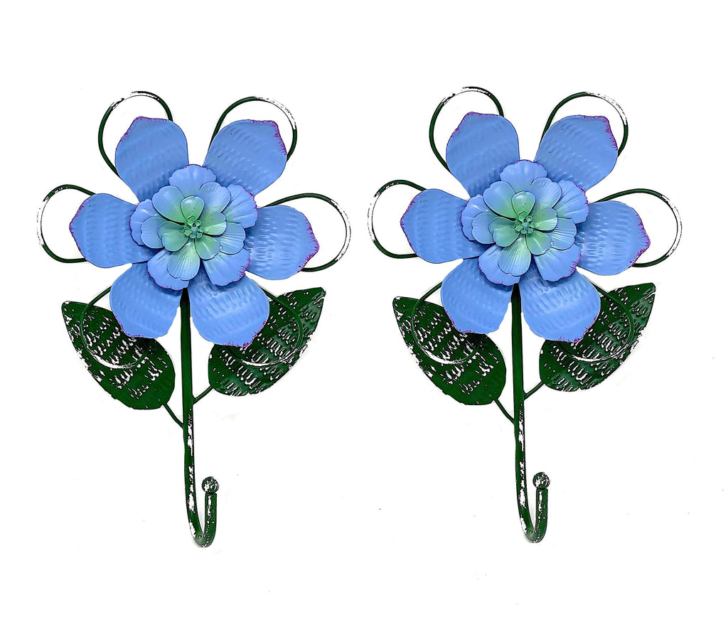 D.I. Inc S/2 Flower Hooks Metal Door Wall Entry Bathroom Shower Room Decor 10'' x 7'' (Blue)