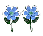 D.I. Inc S/2 Flower Hooks Metal Door Wall Entry Bathroom Shower Room Decor 10'' x 7'' (Blue)