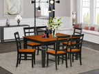 East West Furniture WEPF7-BCH-W 7 Piece Kitchen Table & Chairs Set Consist of a Rectangle Dining Room Table with Butterfly Leaf and 6 Solid Wood Seat Chairs, 42x60 Inch, Black & Cherry