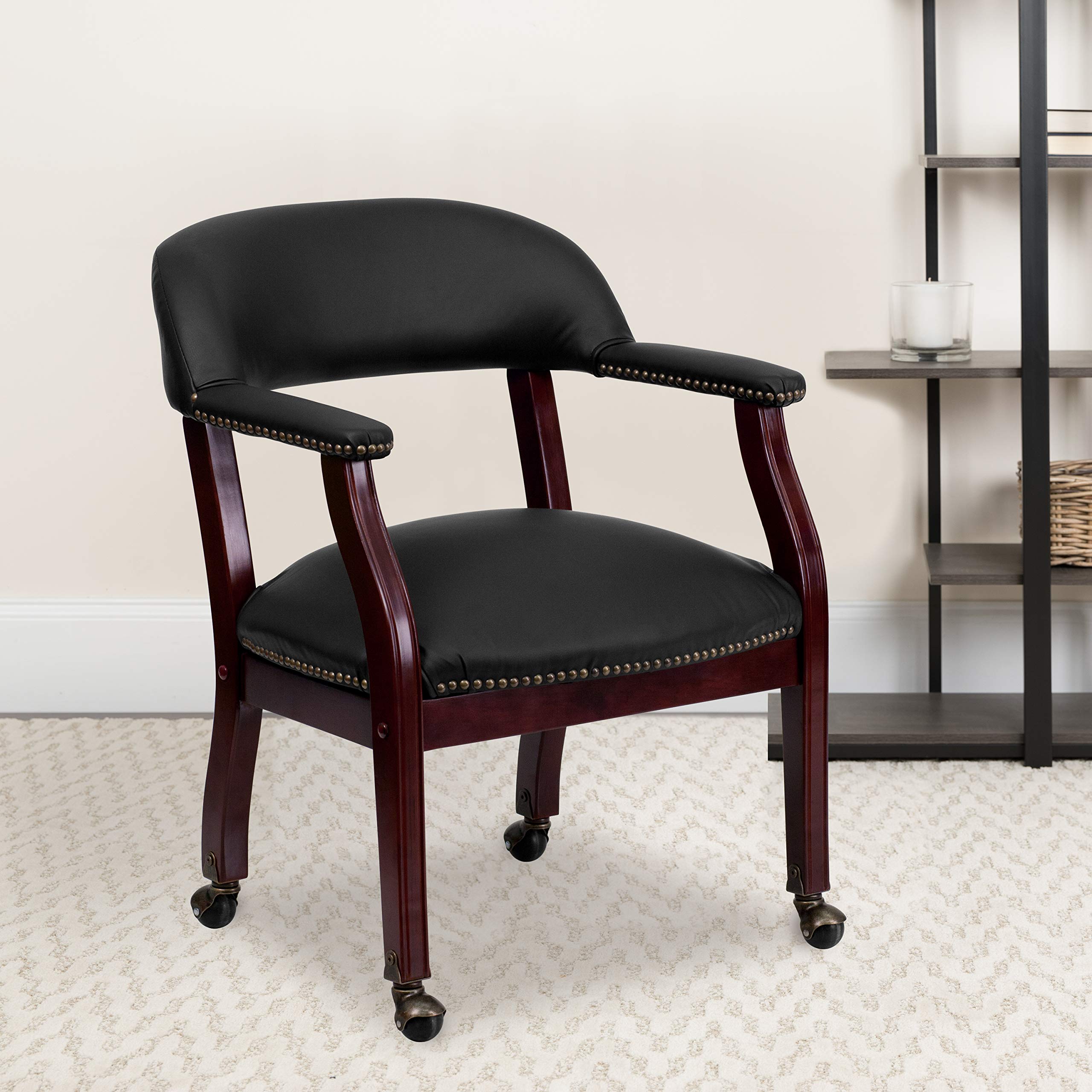 Flash Furniture Diamond Black LeatherSoft Conference Chair with Accent Nail Trim and Casters