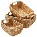 Casafield Set of 3 Water Hyacinth Oval Storage Baskets with Wooden Handles - Small, Medium, Large - Woven Nesting Basket Organiz