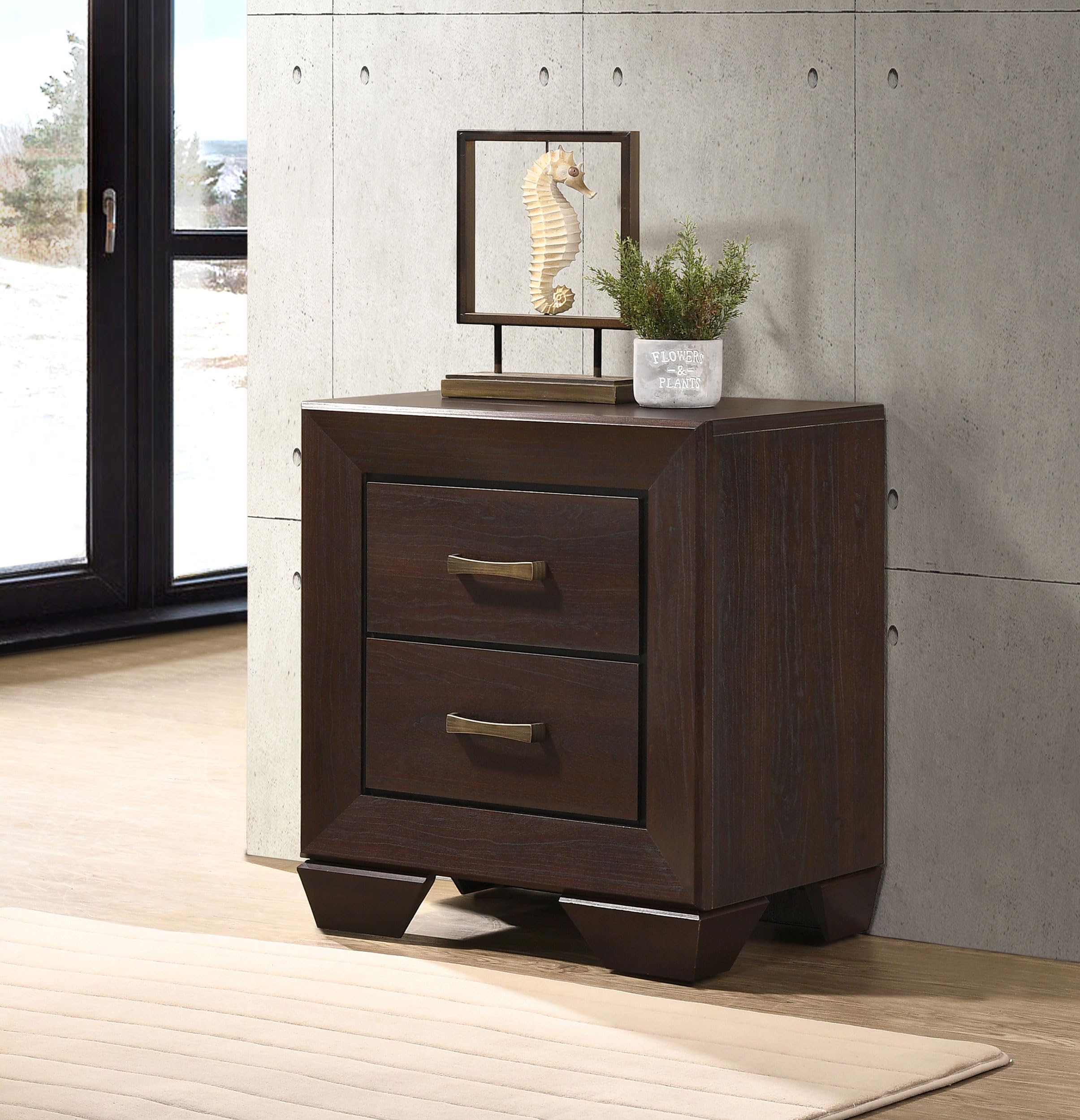 Coaster Home Furnishings Kauffman Transitional Engineered Wood 2-Drawer Bedroom Nightstand Bedside Table Organizer Unit Dark Cocoa 204392