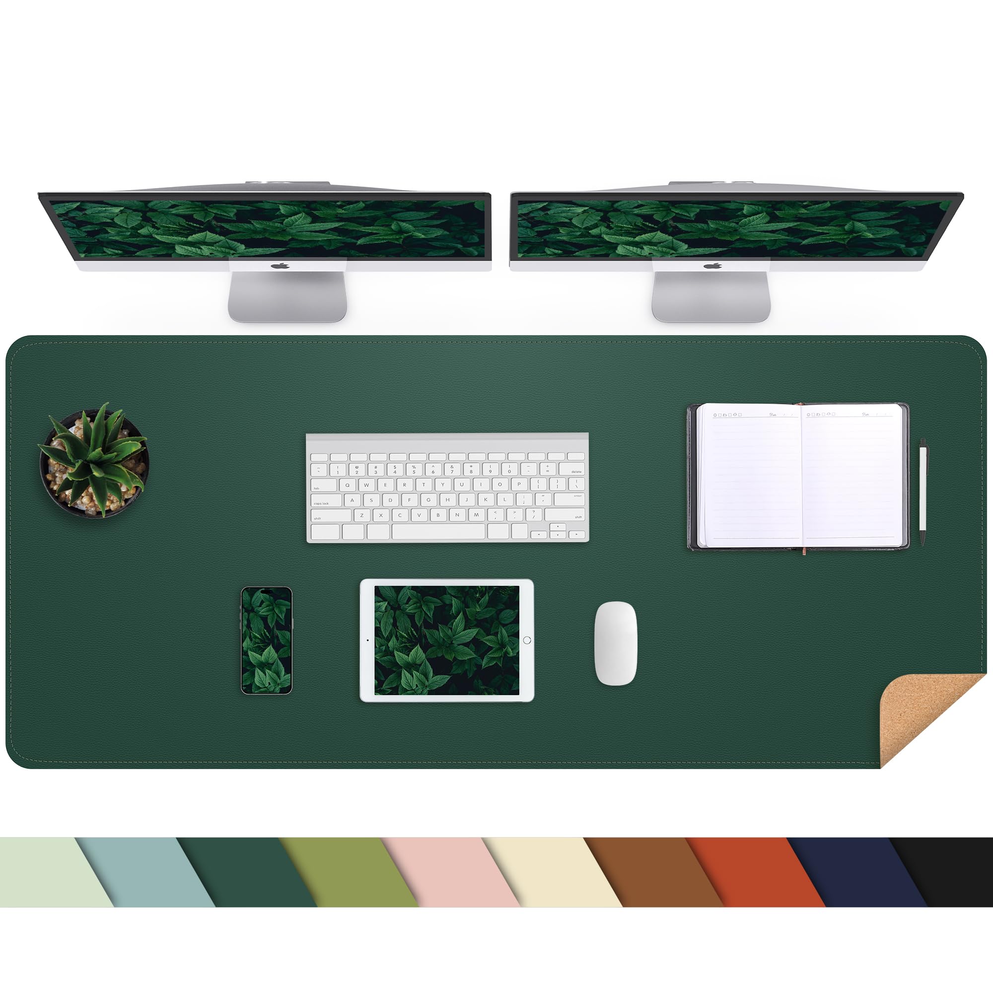 Leather Desk Pad Protector, Large Desk Mat With Natural Cork & Pu Leather,Mouse Pad,Non-Slip Office Desk Mat,Waterproof Desk Wri