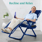 Best Choice Products Adjustable Zero Gravity Chair, Monochromatic Color Folding Patio Recliner W/Side Tray, Headrest - Marine