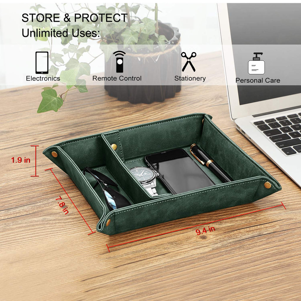 Sithon Valet Tray Desktop Storage Organizer - Removable 2 Compartments Catchall Tray Bedside Vanity Tray Nightstand Caddy Holder