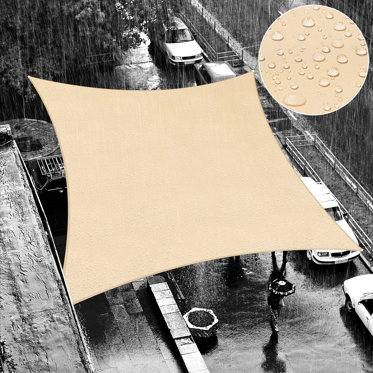 Shademart 9 ' X 12 ' Beige Waterproof Shade Sail Sun Shade Sail Rectangle Custom Size Water Resistant Canopy Awning Shelter, 95%