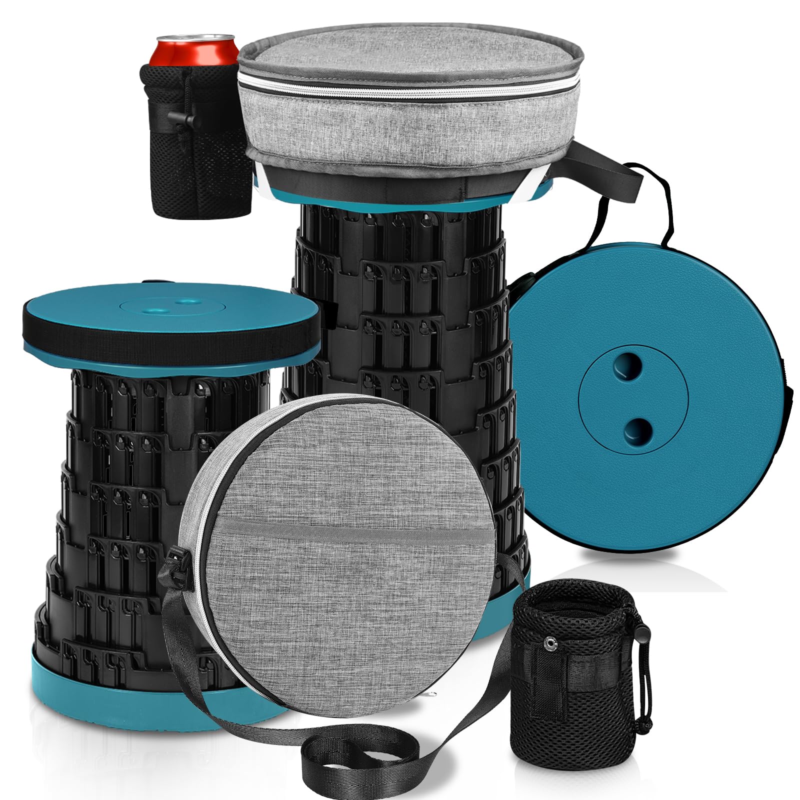 Fuairmee Upgraded Collapsible Stool with 3 Slides Load Capacity 660lbs, Folding Camping Stool with 3-in-1 Carry Bag, Lightweight