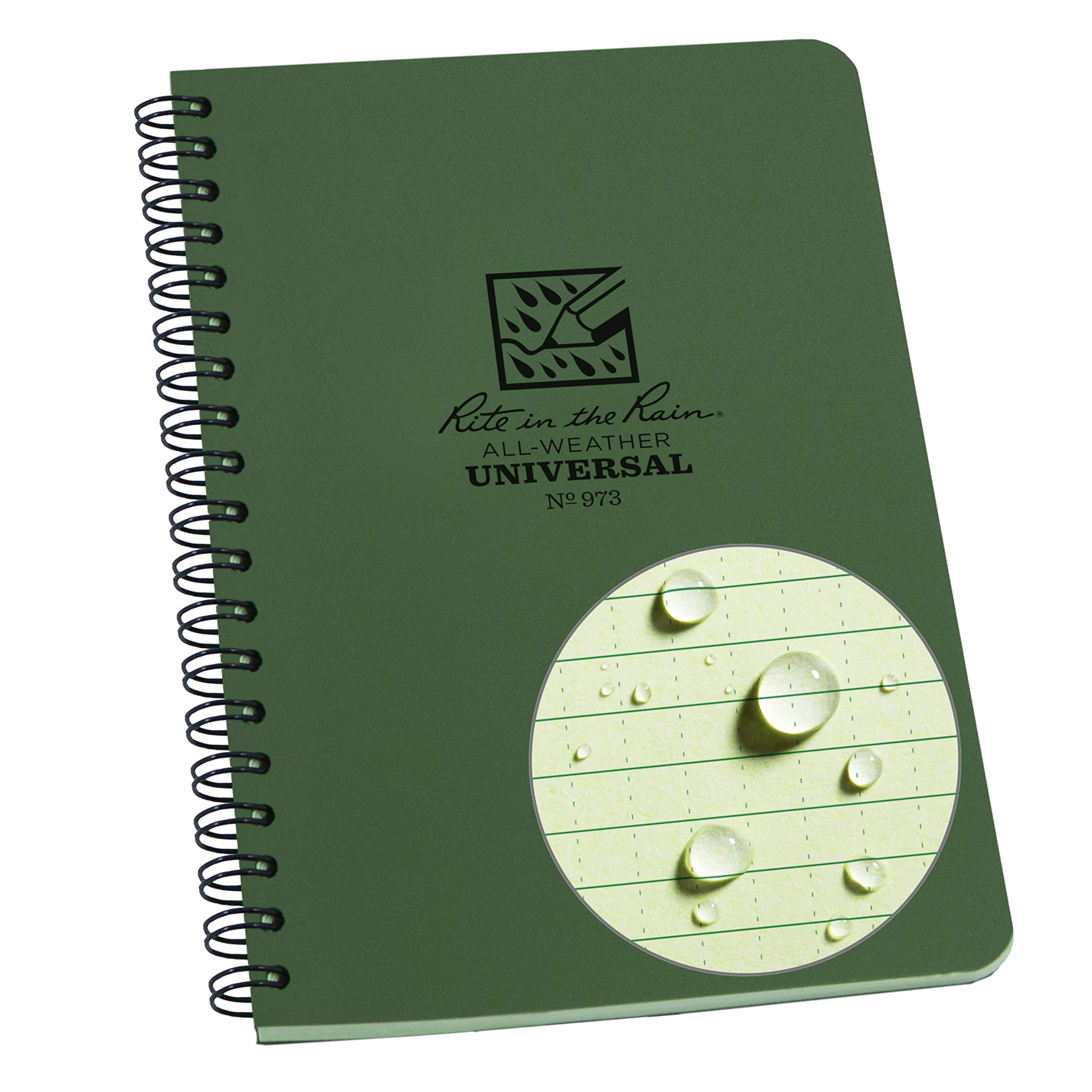 Rite In The Rain Weatherproof Side Spiral Notebook, 4.625' X 7', Green Cover, Universal Pattern (No. 973), 7 X 4.875 X 0.375