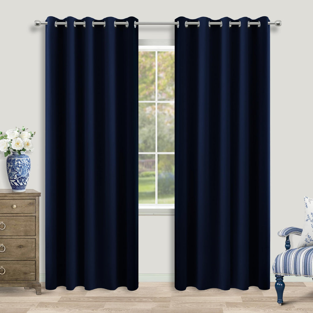 Koufall Navy Blue Extra Wide 100% Total Full Blackout Curtains For Kids Bedroom,2 Panels Set 60 Inch Wide Thermal Winter Curtains Insulated Sliding Glass Patio Door.60 Width By 84 Inches Long