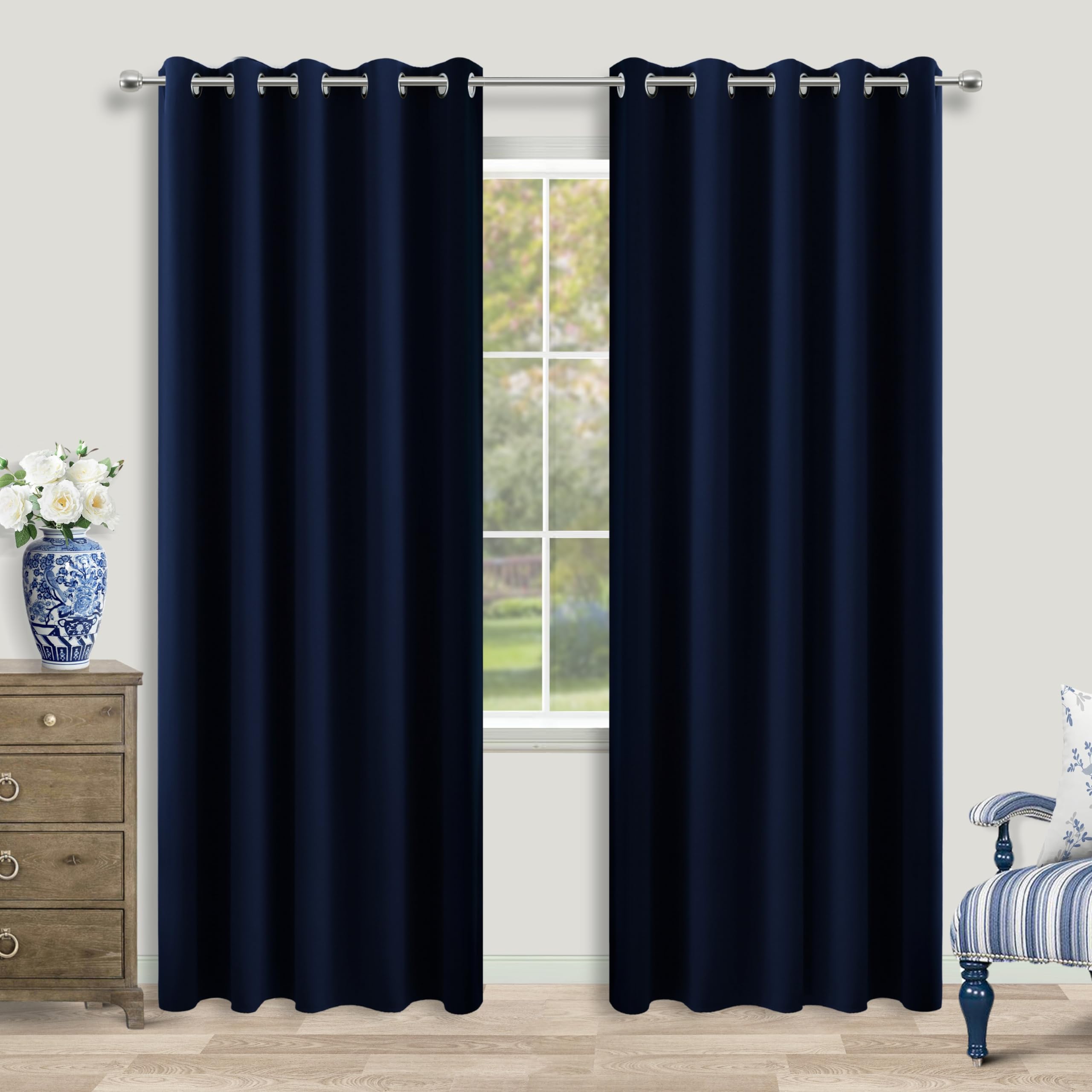 Koufall Navy Blue Extra Wide 100% Total Full Blackout Curtains For Kids Bedroom,2 Panels Set 60 Inch Wide Thermal Winter Curtains Insulated Sliding Glass Patio Door.60 Width By 84 Inches Long