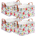 yarlung 4 Pack Floral Storage Bins with Handles, 15x10.5x8 Collapsible Large Storage Basket for Laundry, Decorative Fabric Li