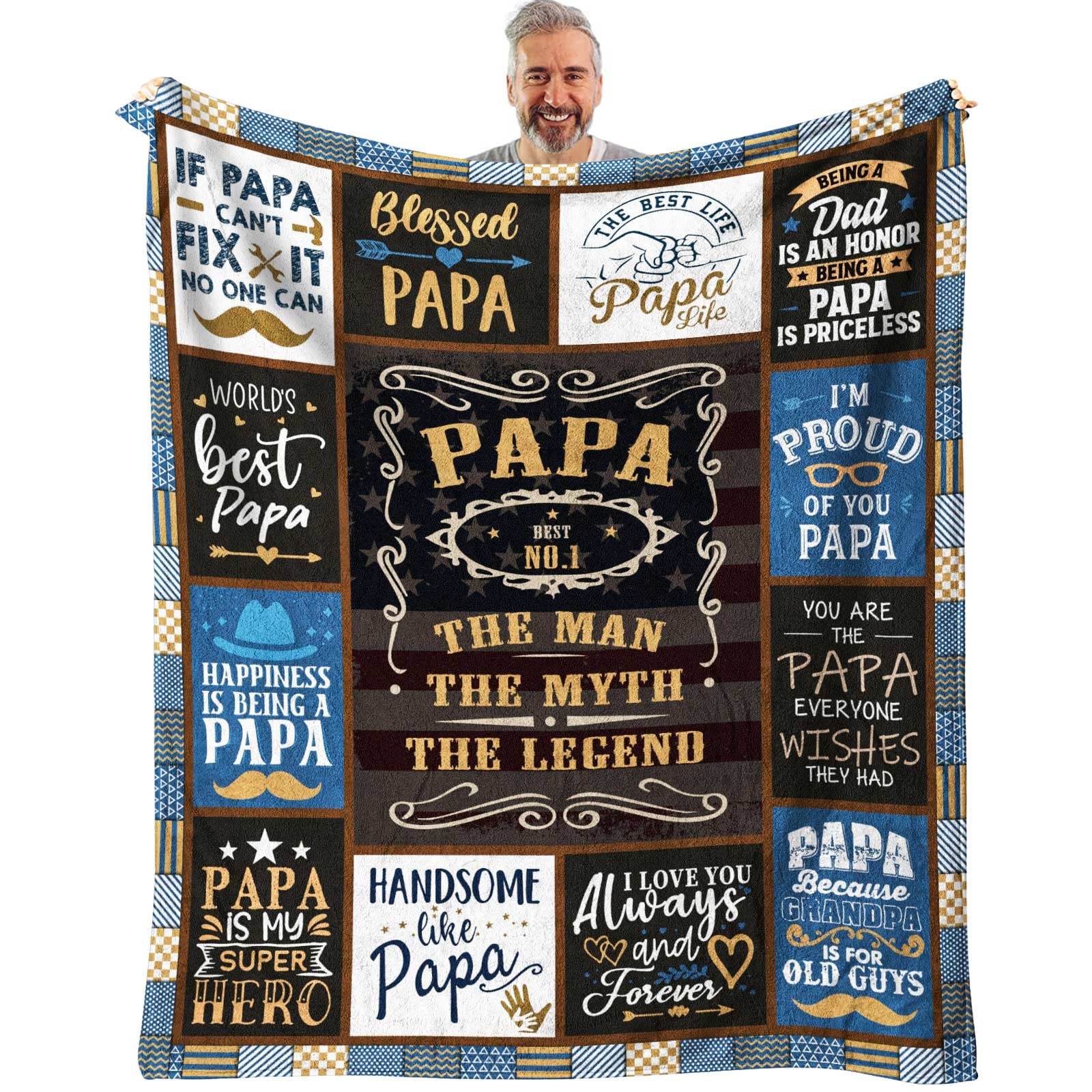 Siklty Papa Gifts From Grandchildren Throw Blanket 60' X 50', Birthday Gifts For Papa From Grandkids, Papa Gifts From Granddau