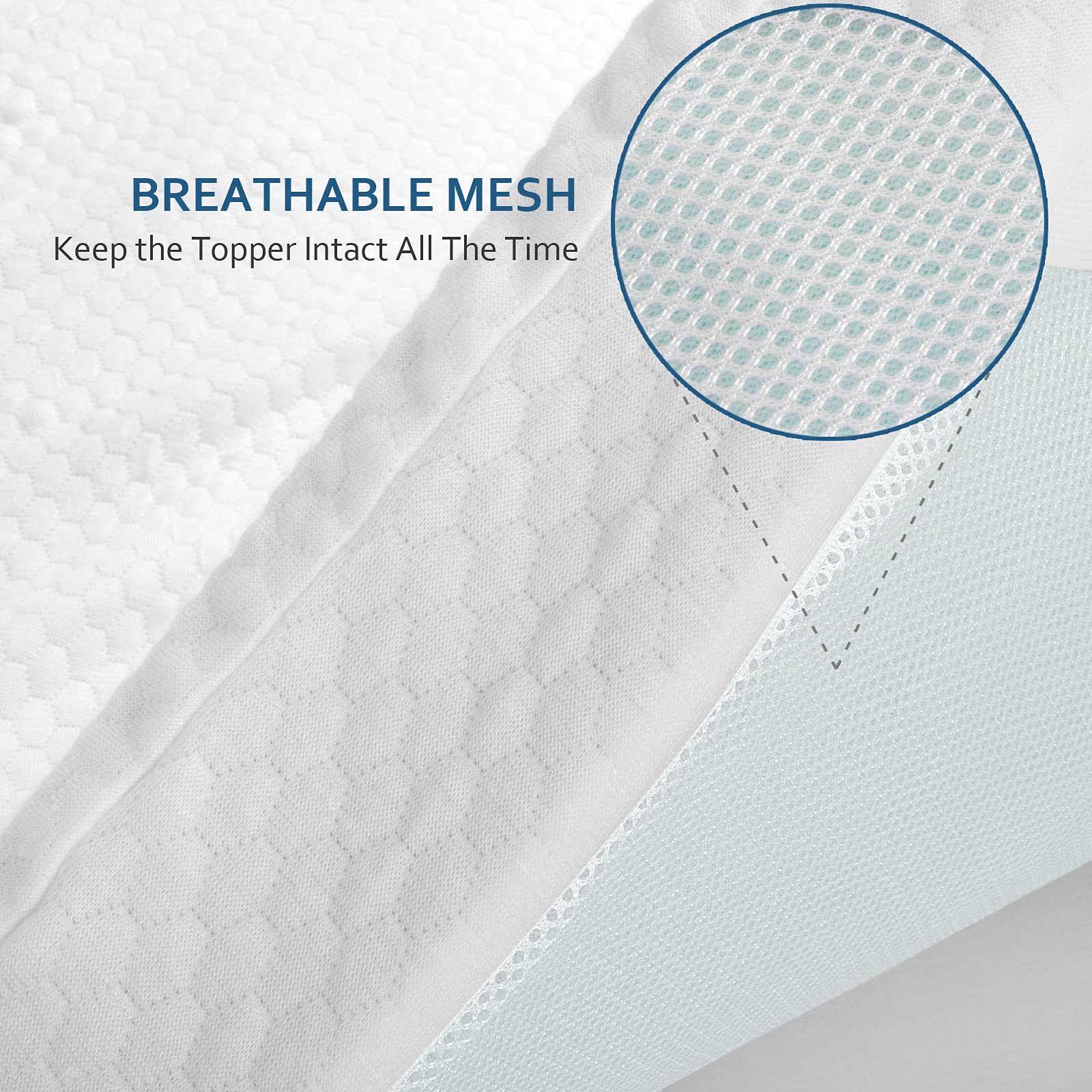Moonsea King Size Memory Foam Mattress Topper Cover With Zipper, Viscose Made From Bamboo Jacquard And 3D Mesh Fabric Backing, R